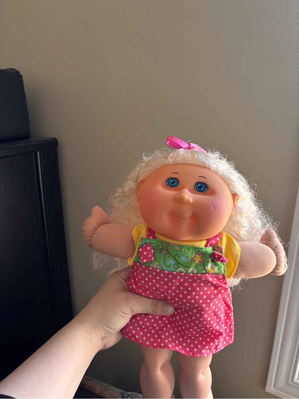 Pink Polka-Dot Plush Baby Doll with Blonde Hair